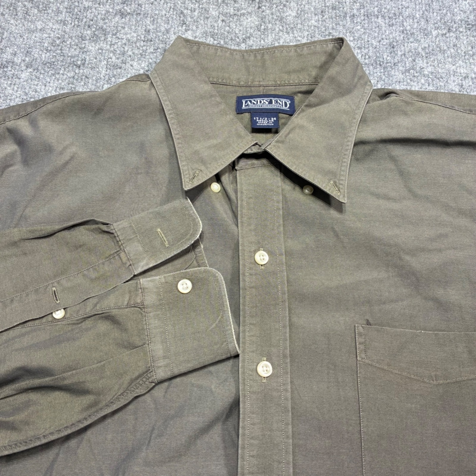 Lands End Shirt Mens 17534 Olive Green Direct Merchant Cotton Button Down